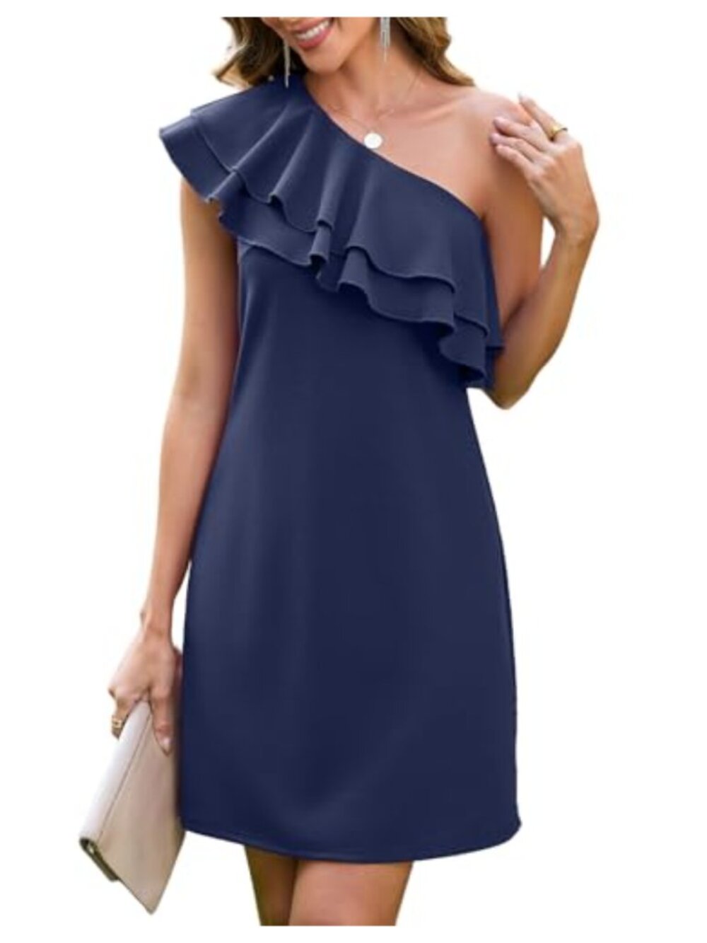 Women's One Shoulder Ruffle A-Line Cocktail Dress Sleeveless Polyester Mini